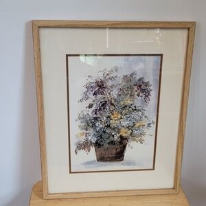 Mary Bertrand Signed Art Matted Framed Potted Greenery & Floral Watercolor Print